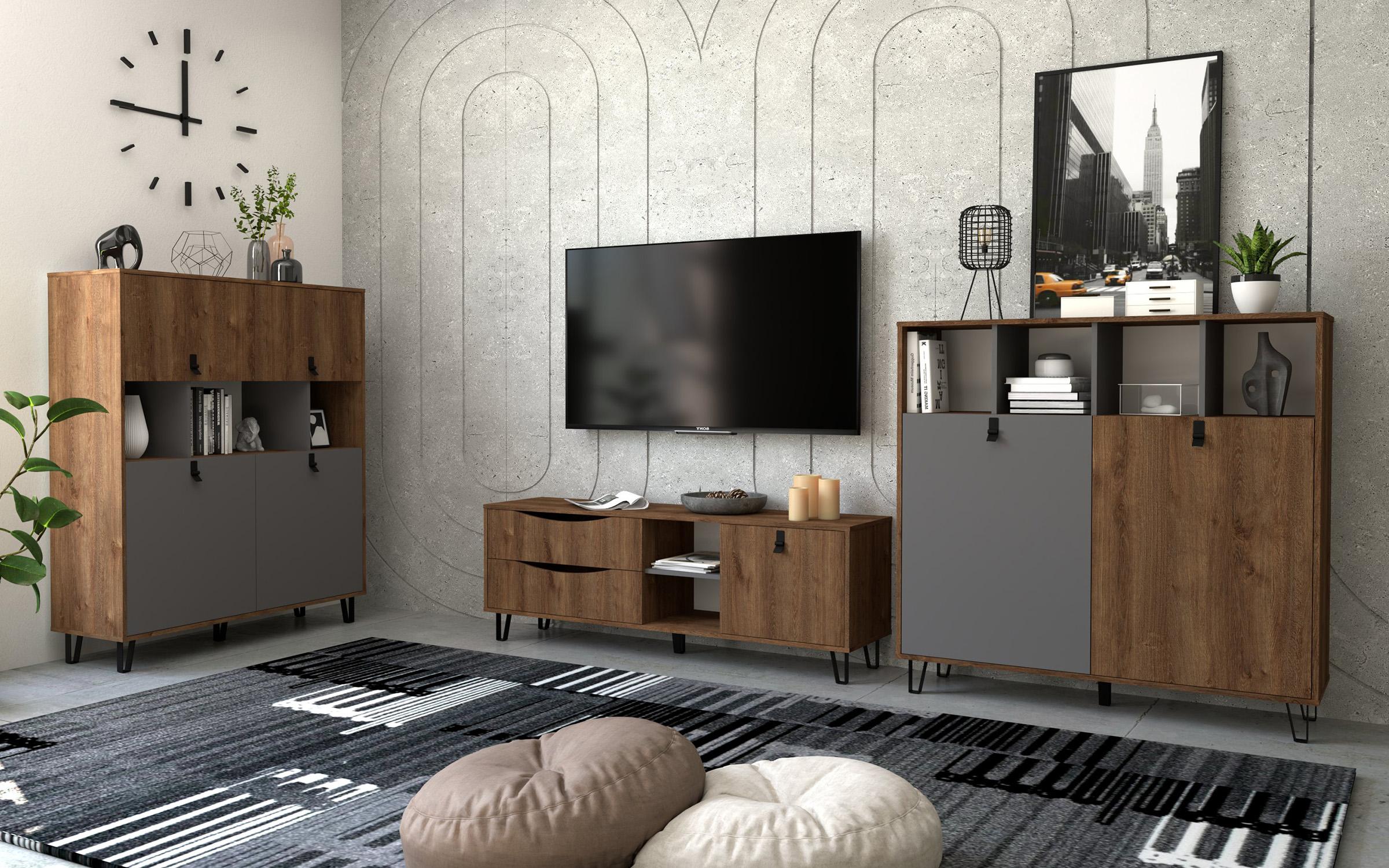 Comoda Rivera, stejar bronz + grafit gri  4